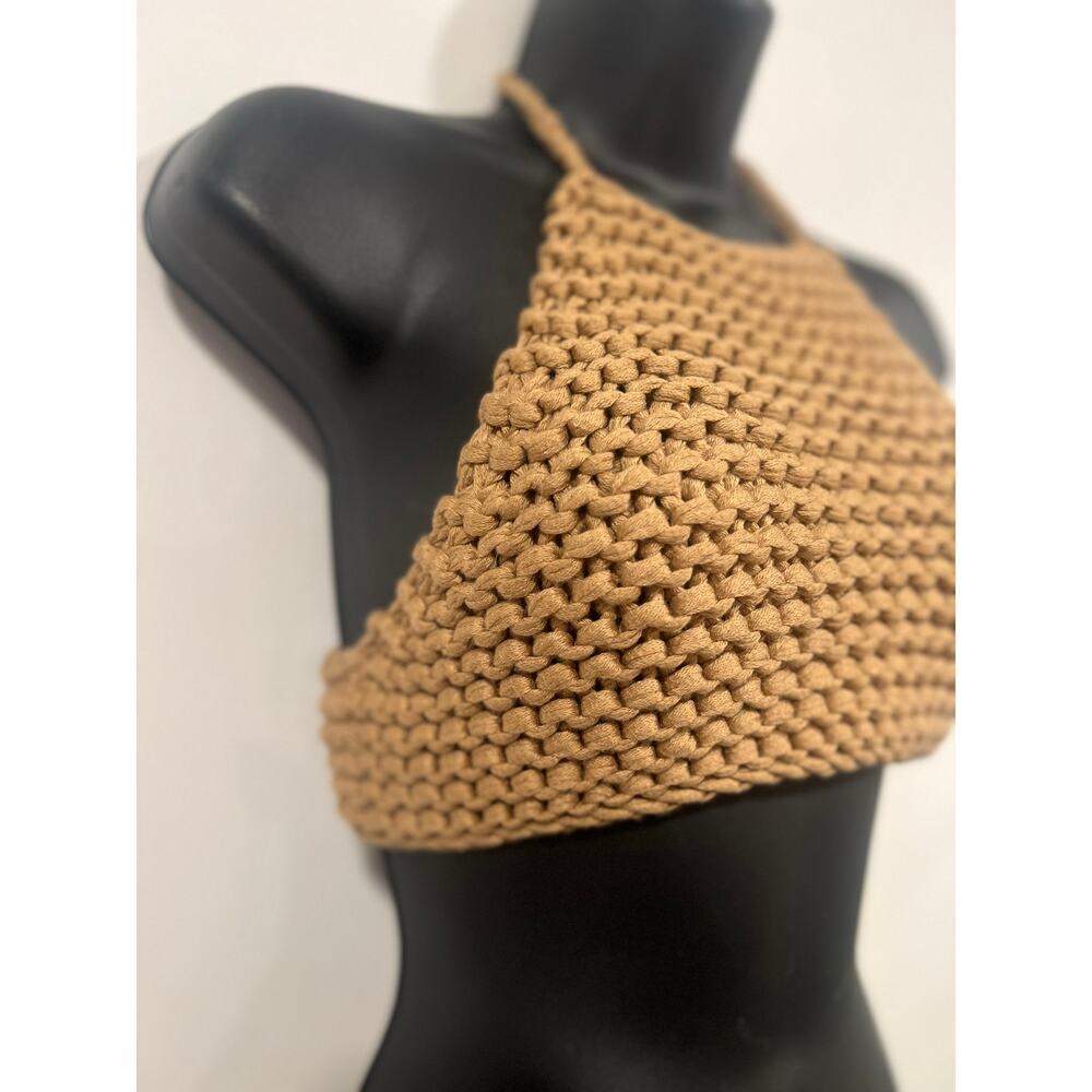 Handmade Crochet Halter Crop Top Camel Tan 70s Boho XS/S - Picture 4 of 7